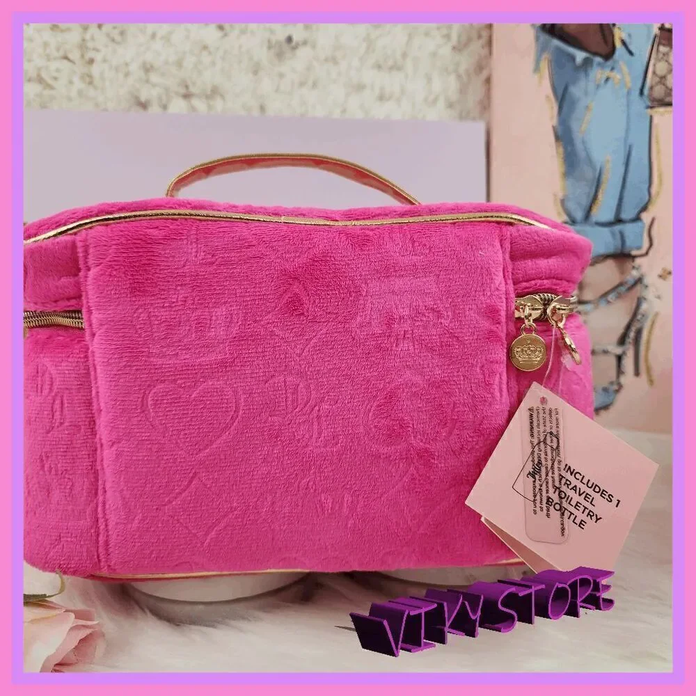 NWT 💖 {Juicy Couture}  Luxe Travel Essential: Hot Pink Velvet Train Case 💼 NWT